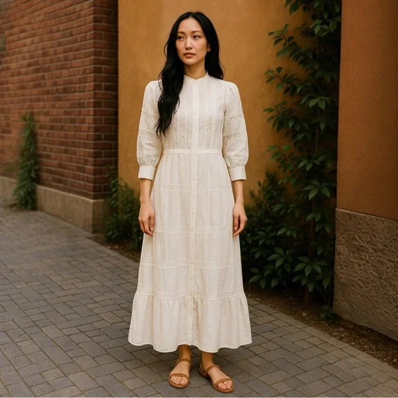 Sandro | Dresses | Sandro New White Summer Linen Silk Lace Maxi Dress |  Poshmark